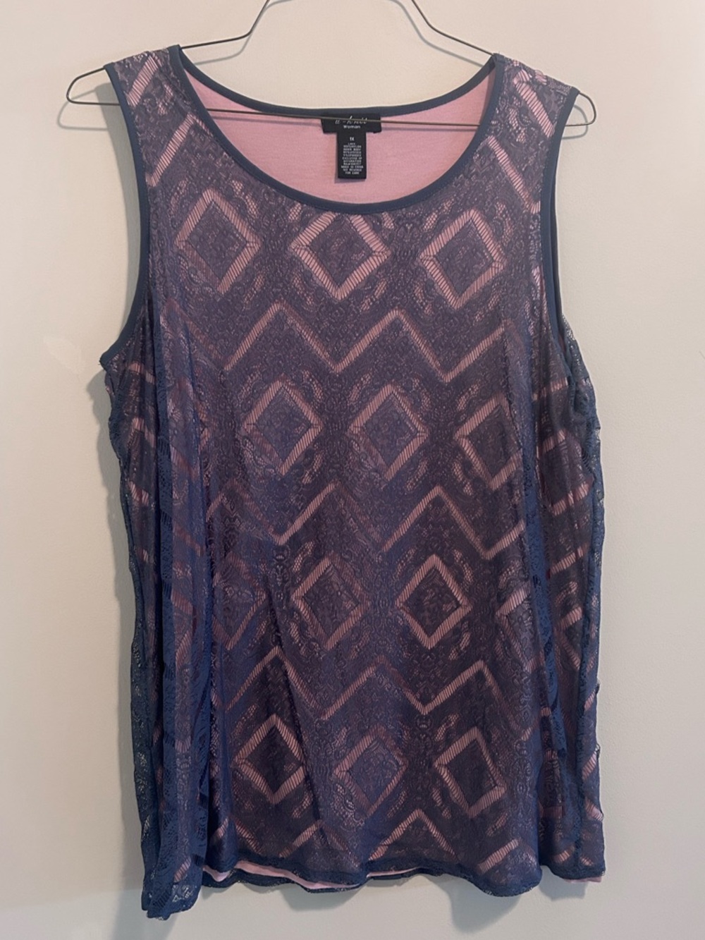 U-Knit Dresses Pink Lined Tank with Grey Lace Overlay